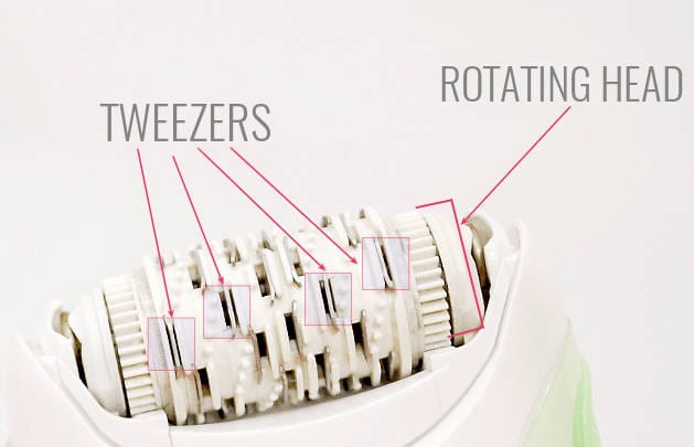 epilator's tweezers and rotating head